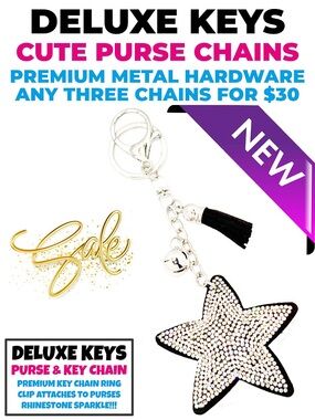 DeLuxe Keys Rhinestone Keychain/Purse Chain-WHITE STAR